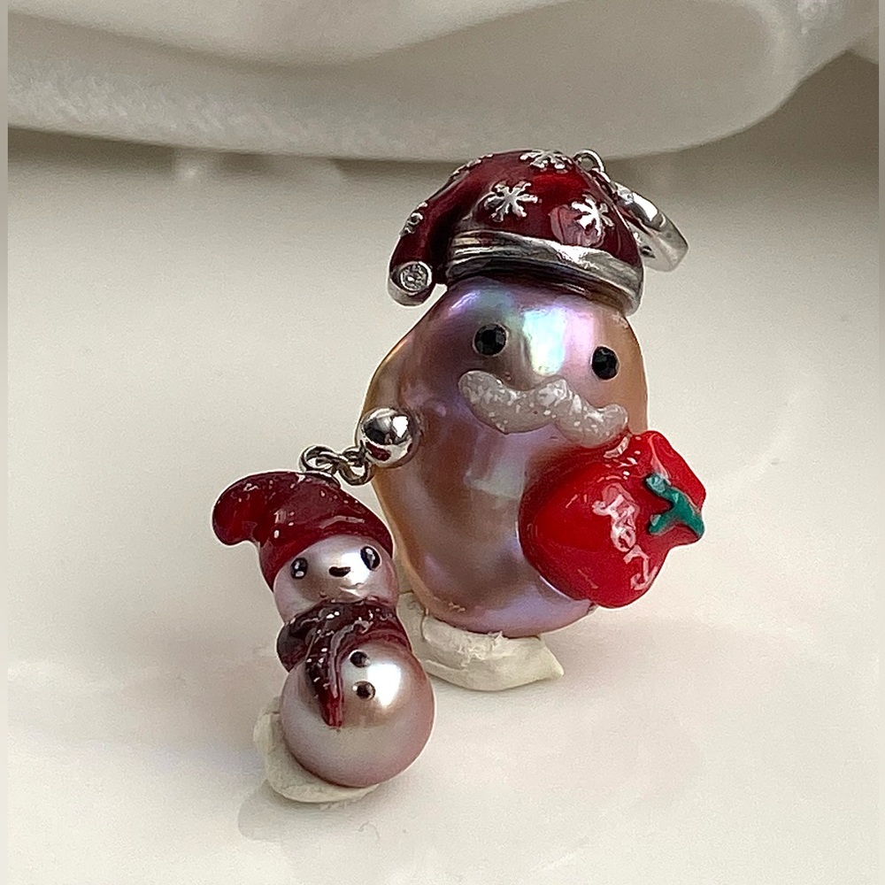 P197-Handmade Premium Santa And Snowman Flameball Pearl Detachable Pendant